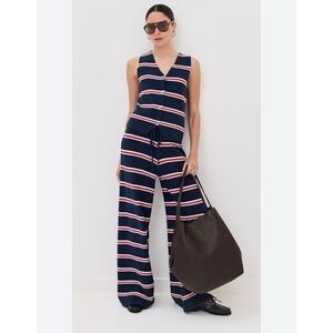 LE BOP Coastal Knit Matching Set Medium Navy Red Stripe Vest Top Wide Leg Pants